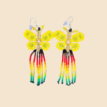 Load image into Gallery viewer, Wixrarika (Huichol) Rainbow Yellow Butterfly Earrings