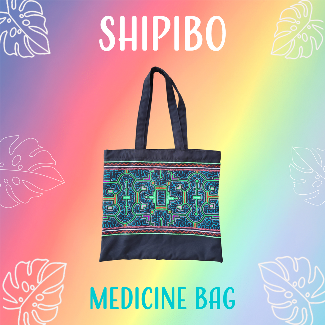 Shipibo Embroidered Sacred Tote Bag - Neon Serpent