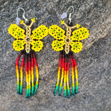 Load image into Gallery viewer, Wixrarika (Huichol) Rainbow Yellow Butterfly Earrings