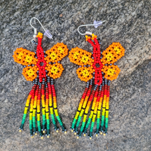 Load image into Gallery viewer, Wixrarika (Huichol) Rainbow Orange Butterfly Earrings