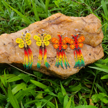 Load image into Gallery viewer, Wixrarika (Huichol) Rainbow Orange Butterfly Earrings
