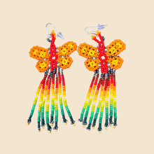 Load image into Gallery viewer, Wixrarika (Huichol) Rainbow Orange Butterfly Earrings
