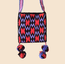 Load image into Gallery viewer, Wixrarika Sacred Bag Purple &amp; Red Pom Poms

