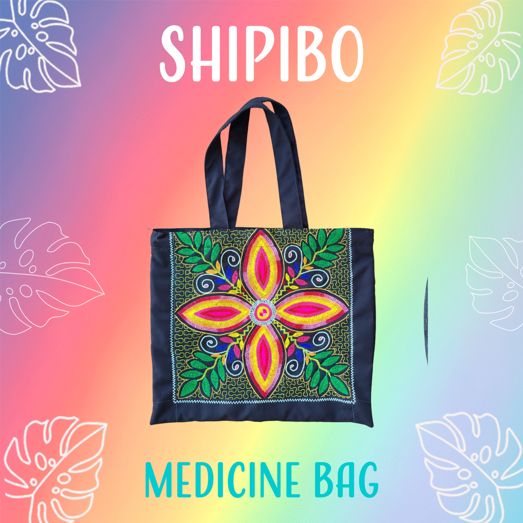 Shipibo Embroidered Sacred Tote Bag - Flor