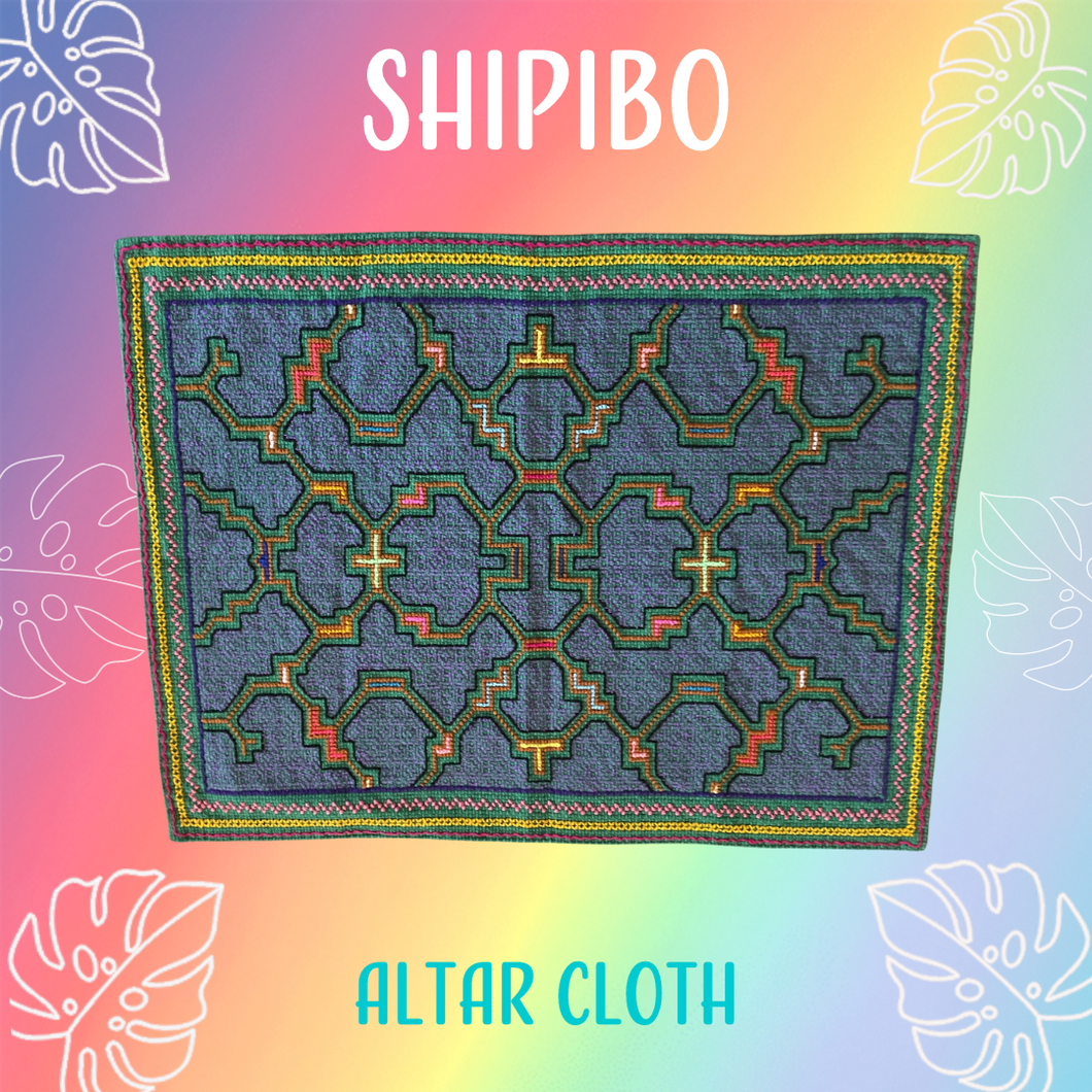 Shipibo Tapestry Altar Cloth Green Kene