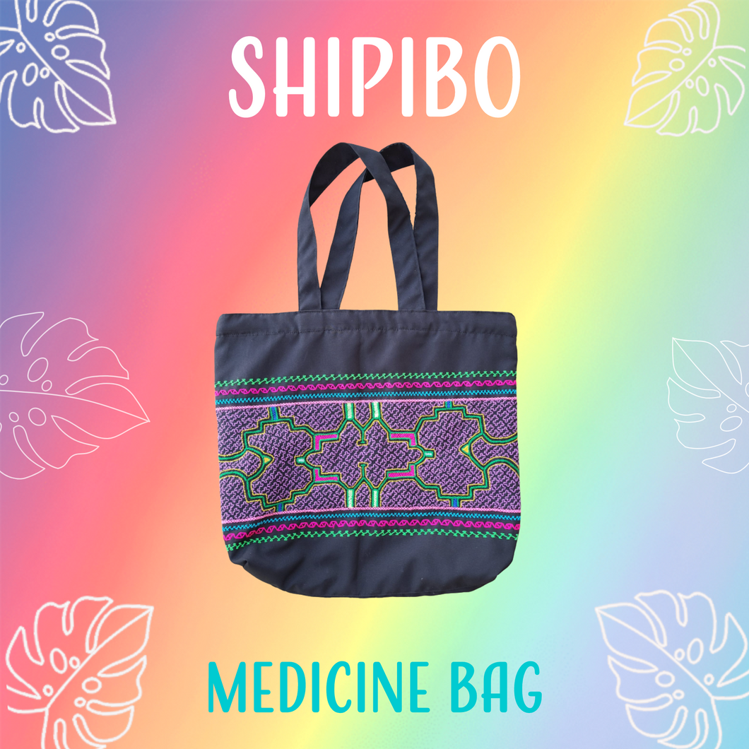 Shipibo Embroidered Sacred Tote Bag - Purple Haze