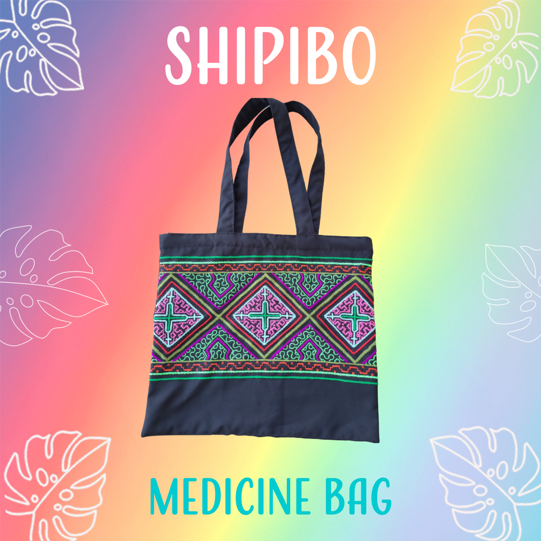 Shipibo Embroidered Sacred Tote Bag - Jungle Dance