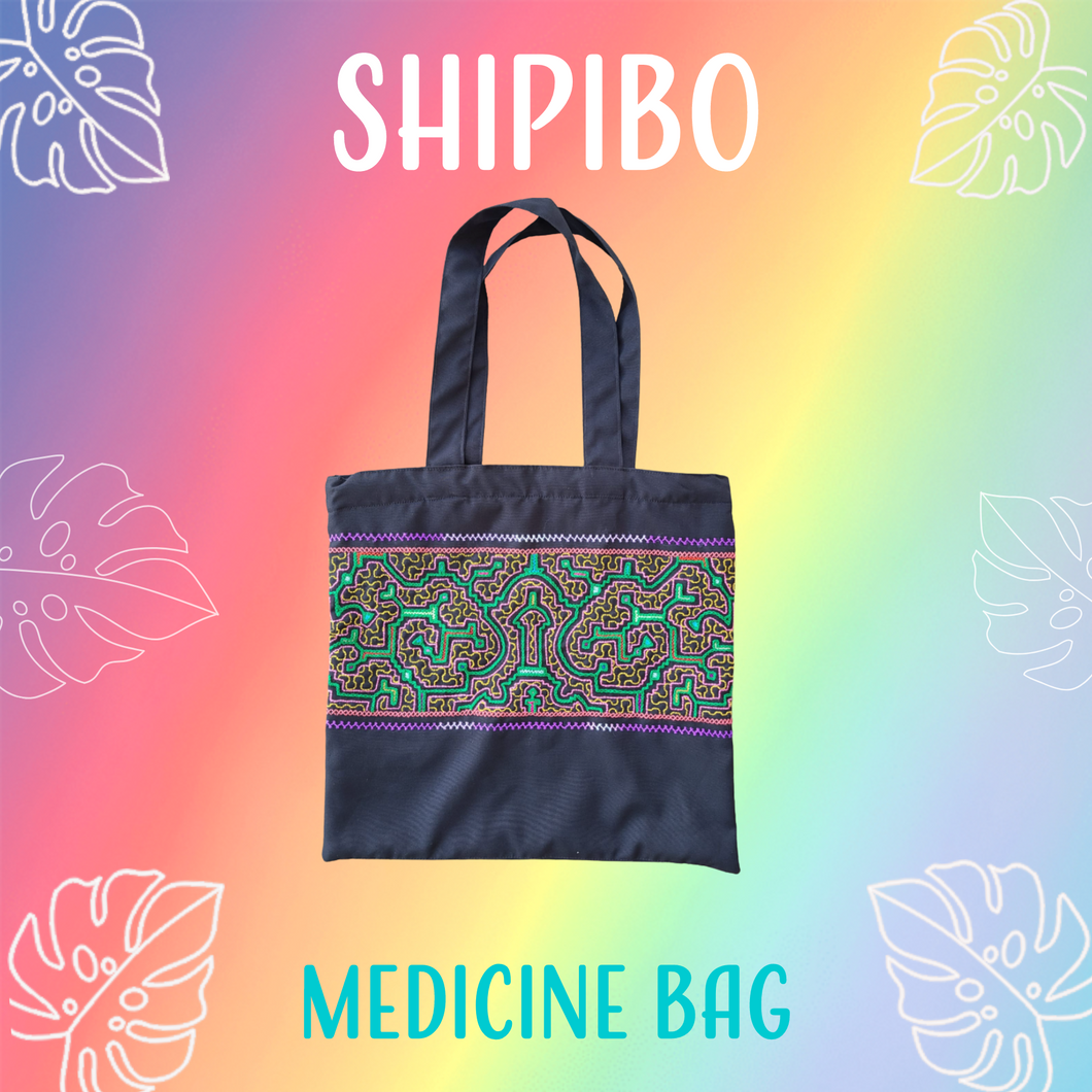 Shipibo Embroidered Sacred Tote Bag - Neon Vision