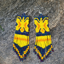 Load image into Gallery viewer, Wixrarika (Huichol) Yellow &amp; Metallic Butterfly Earrings
