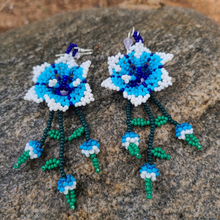 Load image into Gallery viewer, Wixrarika (Huichol) Blue Flower Earrings
