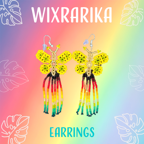 Wixrarika (Huichol) Rainbow Yellow Butterfly Earrings