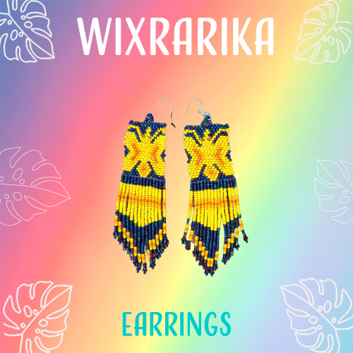 Wixrarika (Huichol) Yellow & Metallic Butterfly Earrings