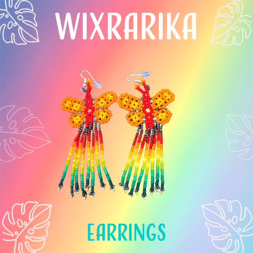 Wixrarika (Huichol) Rainbow Orange Butterfly Earrings