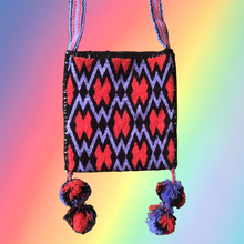 Load image into Gallery viewer, Wixrarika Sacred Bag Purple &amp; Red Pom Poms
