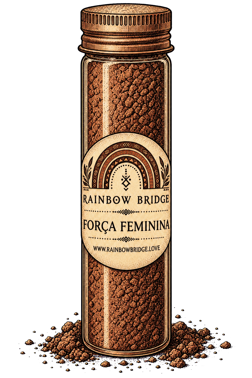 Dark burnt-orange engraved Rainbow Bridge Força Feminina Hapé vial with ceremonial powder